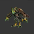 3D Fantasy Owl Creature With Purple Orange Feathers Large Sharp Claws And Big Orange Eyes