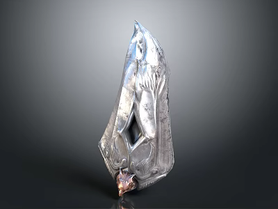 Silver Gray Crystal Structure Featuring Intricate Creature Figure Inside And Pink Purple Base Accent 3d model