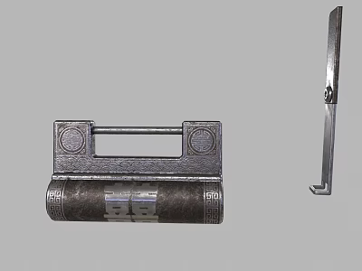 Traditional Metal Padlock With Decorative Patterns And Key For Daily Use 3d model