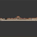 Symmetrical Historic Architectural Model Featuring Red Roof Central Circular Section And Wings