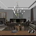 Modern Living Dining Room Interior With Wooden Table Chairs Pendant Lights And Wall Decor