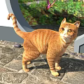 Orange Cat Standing in Courtyard with Butterflies Magnolia Flowers and Traditional Chinese Architecture