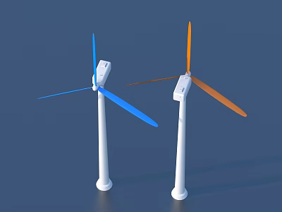 Colorful Wind Turbine Models With Blue Orange Blades And White Base For Home Decor 3d model