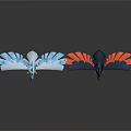 Mythical Birds with Blue and Red Feathered Wings Displayed in White Background