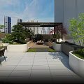 Rooftop Garden with Outdoor Furniture Green Plants and City Skyline View