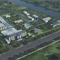 Aerial View Planning of Modern Industrial Park With Buildings Roads River and Green Spaces