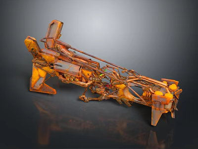 Intricate Orange Metallic Mechanical Structure With Complex Technological Design And Parts 3d model
