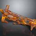 Intricate Orange Metallic Mechanical Structure With Complex Technological Design And Parts