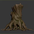 Natural Wooden Tree Stump Decorative Piece with Intricate Roots and Mossy Surface