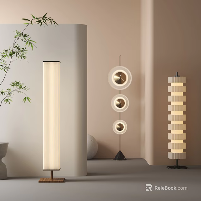 Modern Floor Lamps With Striped Circular And Stacked Designs For Contemporary Interiors 3d model 
