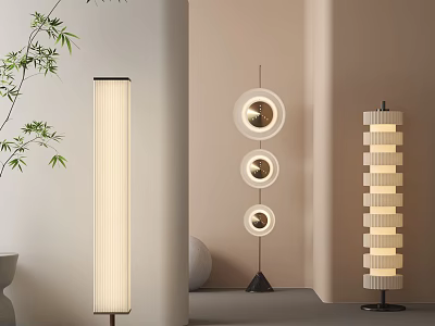 Modern Floor Lamps With Striped Circular And Stacked Designs For Contemporary Interiors 3d model