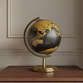 Elegant Black And Gold Globe With Gold Base On Wooden Cabinet Paneled Wall Background