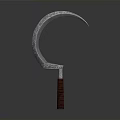 Silver Crescent Weapon With Blue Decorative Inlays And Brown Textured Handle