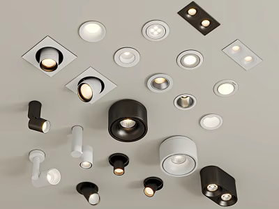 Various Styles Indoor Lighting Combination With Recessed Ceiling Lights And Black White Fixtures 3d model