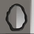Unique Irregular Shaped Black Wooden Frame Mirror With Blinds Reflection On Light Wall