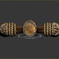 Traditional Wooden Training Weapon With Metal Accents Rope Wrapping And Hanging Sandbags