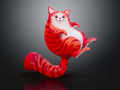 Game Movie Character Red Striped Chubby Cartoon Cat Curled Tail In Playful Jumping Pose 3d model