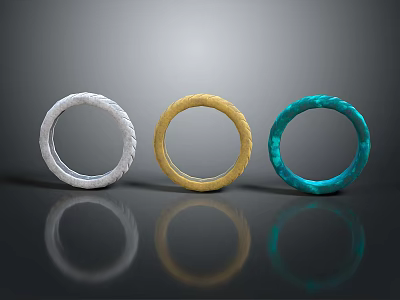 Three Textured Circular Household Items in White Yellow and Teal Colors for Daily Use 3d model