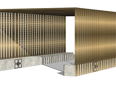Modern Golden Pergola Design With Vertical Slats And Marble Base Decorative Patterns 3d model