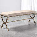 Modern Beige Padded Bench With Golden Brass Curved Legs And Metal Frame
