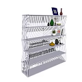 Modern White Geometric Shelving Unit With Decorative Items Books And Plants