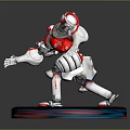 Smart Robot Featuring Red And White Mechanical Design On Black Display Base