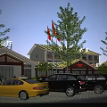 Traditional Chinese Style Service Area Exterior With Parking Lot Greenery And Facilities