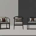 Three Chinese Style Chairs With Dark Frames Light Cushions And Decorative Straps 3d model