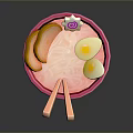 Colorful Ramen Soup Bowl With Carrot Slices Soft Boiled Egg And Fish Cake