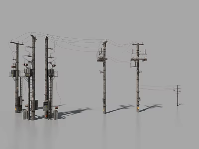 Tall Electric Utility Poles With Power Lines As Urban Public Facilities Structure 3d model