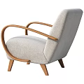 Comfortable Light Gray Fabric Accent Chair With Curved Wooden Armrests And Wooden Legs