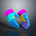 Colorful Knitted Winter Gloves With Pink Cuffs And Multicolor Fingers