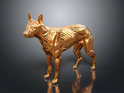 Golden Dog Sculpture Showcasing Anatomical Organ Structure And Hair Texture Features 3d model