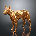 Golden Dog Sculpture Showcasing Anatomical Organ Structure And Hair Texture Features