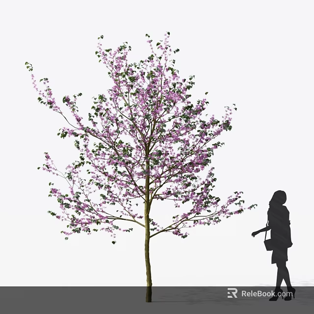 Blooming Arbor With Purple Flowers And Human Silhouette In Natural Environment 3d model 