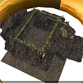 Ancient Square Pit Excavation With Earthen Walls Stone Elements And Vegetation