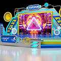 Vibrant Tech Style Stage Design With Neon Lights Gears And Geometry 3d model