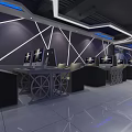 Modern Internet Cafe Interior Design With Gaming Computers Comfortable Seats And Blue Lighting 3d model