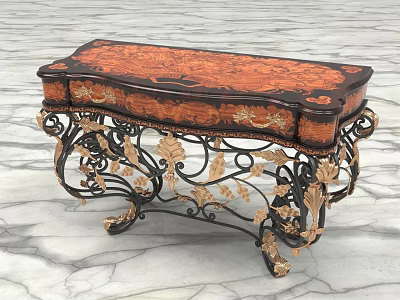 Elegant Vintage Console Table With Ornate Iron Legs And Gold Accents 3d model