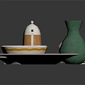 Elegant Dinnerware Set With White Gold Trim Plates Bowls And Green Vase Decor