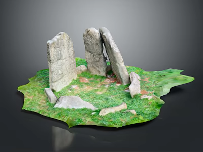 Creative Stone Structure Display With Standing Stones On Green Grass And Small Stones 3d model