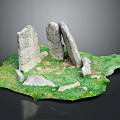 Creative Stone Structure Display With Standing Stones On Green Grass And Small Stones