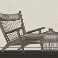 Natural Wooden Frame Leisure Chair With Woven Design White Cushion And Matching Side Table