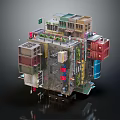 Colorful Layered Modular Architectural Structure With Small Rooms Balconies And Green Plants