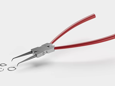 Durable Metal Pliers With Red Handle And Sharp Tips For Ring Clamping Tasks 3d model