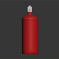 Red Fire Extinguisher With Silver Nozzle Gray Hose And Safety Label