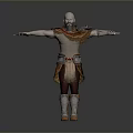 Bald Bearded Man With Bare Torso Wearing Fur And Leather Armor Standing With Arms Outstretched