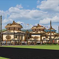 Scenic Landscape With Traditional Architecture Golden Roof Steps And White Clouds Sky