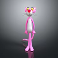 Pink Panther 3D Render with Yellow Eyes White Belly Standing on Gray Background