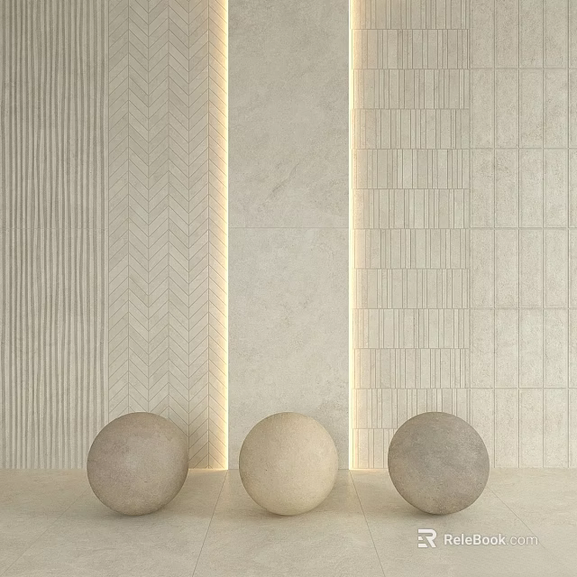 Circular Base Components On Light Wall With Textured Tiles And Central Light Strip 3d model